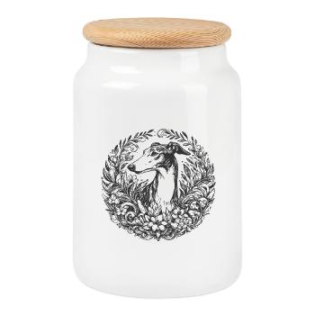 Galgo portrait in floral wreath - Cookie Jar with Wooden Lid - white - Front