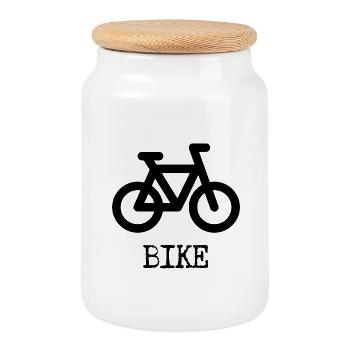 Bike - Cookie Jar with Wooden Lid - white - Front