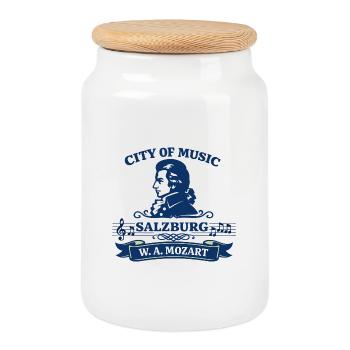 Salzburg Mozart City of Music Austria - Cookie Jar with Wooden Lid - white - Front