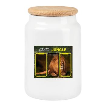 Crazy jungle - Cookie Jar with Wooden Lid - white - Front