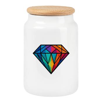 Diamond - Cookie Jar with Wooden Lid - white - Front