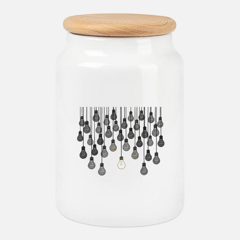 Grey bulb array with unique brightness - Cookie Jar with Wooden Lid - white