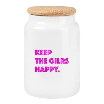 Happy Girls - Boîte à biscuits avec couvercle en bois - blanc - Devant