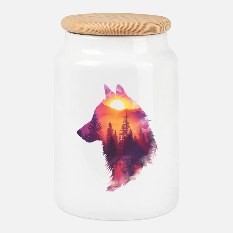 Spiritwolf - Keksdose mit Holzdeckel - Weiß
