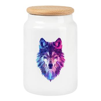 Geometric wolf in neon colors - Cookie Jar with Wooden Lid - white - Front