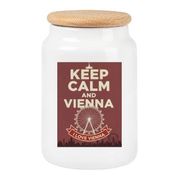 Keep Calm and Vienna - Cookie Jar with Wooden Lid - white - Front