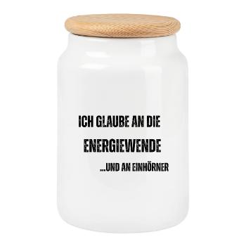 Energiewende - Keksdose mit Holzdeckel - Weiß - Vorne