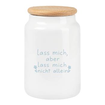 Leave me, but don't leave me alone light blue - Cookie Jar with Wooden Lid - white - Front