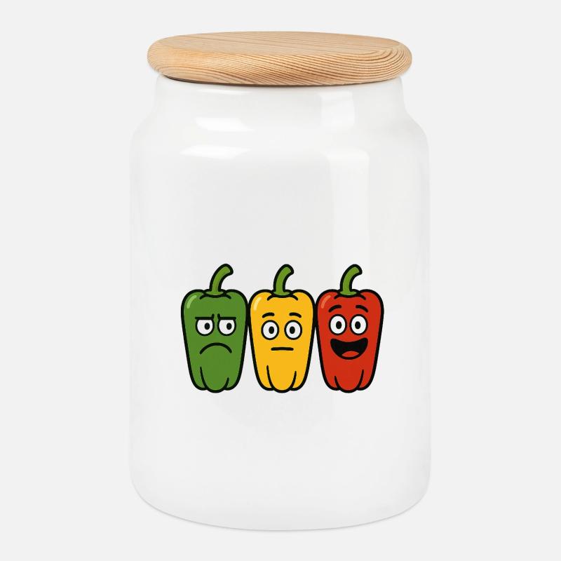Stimmungsvolle Paprika - Keksdose mit Holzdeckel - Weiß