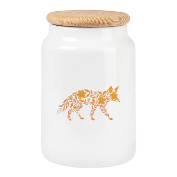 Nordic Floral - Zarter orangefarbener Fuchs - Keksdose mit Holzdeckel - Weiß - Vorne