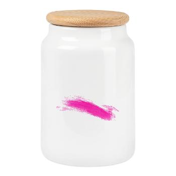Accent de coups de pinceau rose - Boîte à biscuits avec couvercle en bois - blanc - Devant
