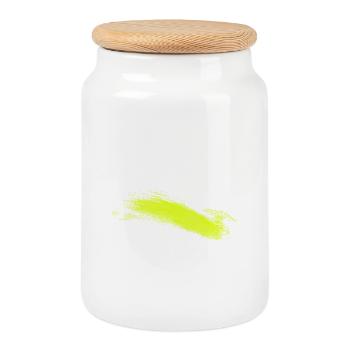 Neon Lime Brush Stroke - Cookie Jar with Wooden Lid - white - Front