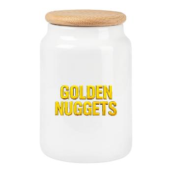 Gold Nuggets 3D Text - Cookie Jar with Wooden Lid - white - Front