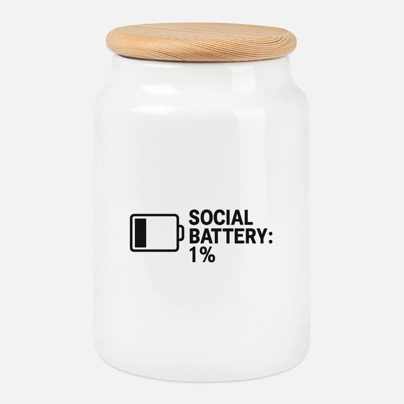 Social Battery – 1% Left - Keksdose mit Holzdeckel - Weiß