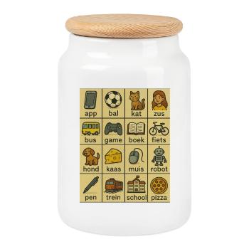 Dutch Word Grid Learning Card - Cookie Jar with Wooden Lid - white - Front