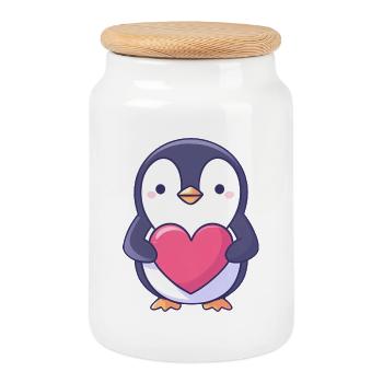 Pinguin mit rotem Herz - Entzückender Cartoon - Keksdose mit Holzdeckel - Weiß - Vorne