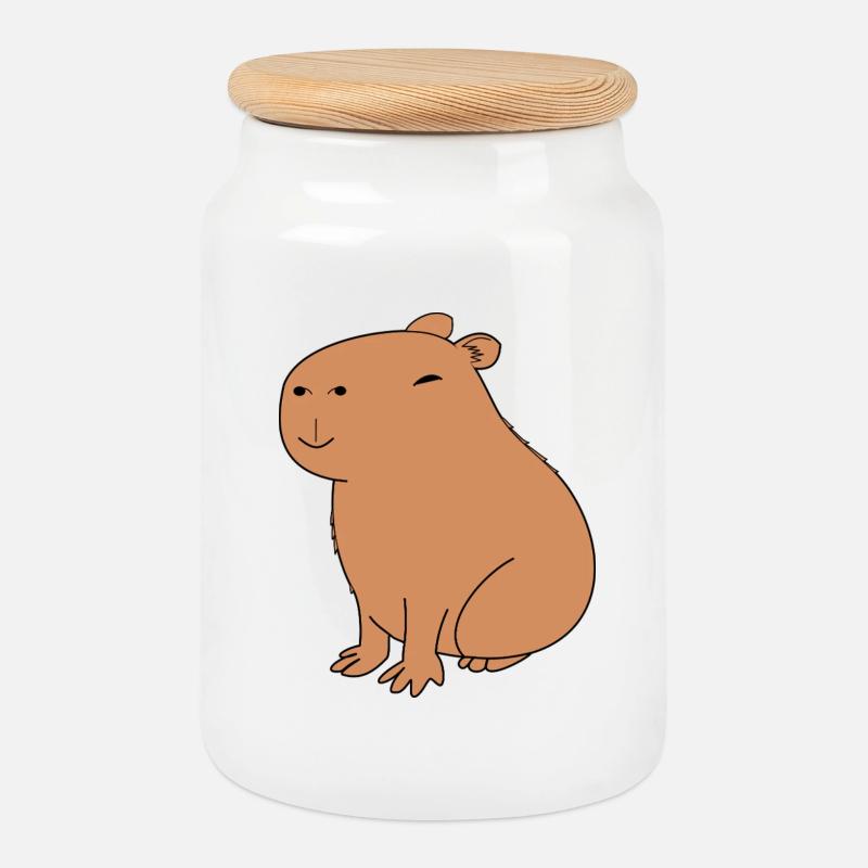Happy Capybara - Cookie Jar with Wooden Lid - white