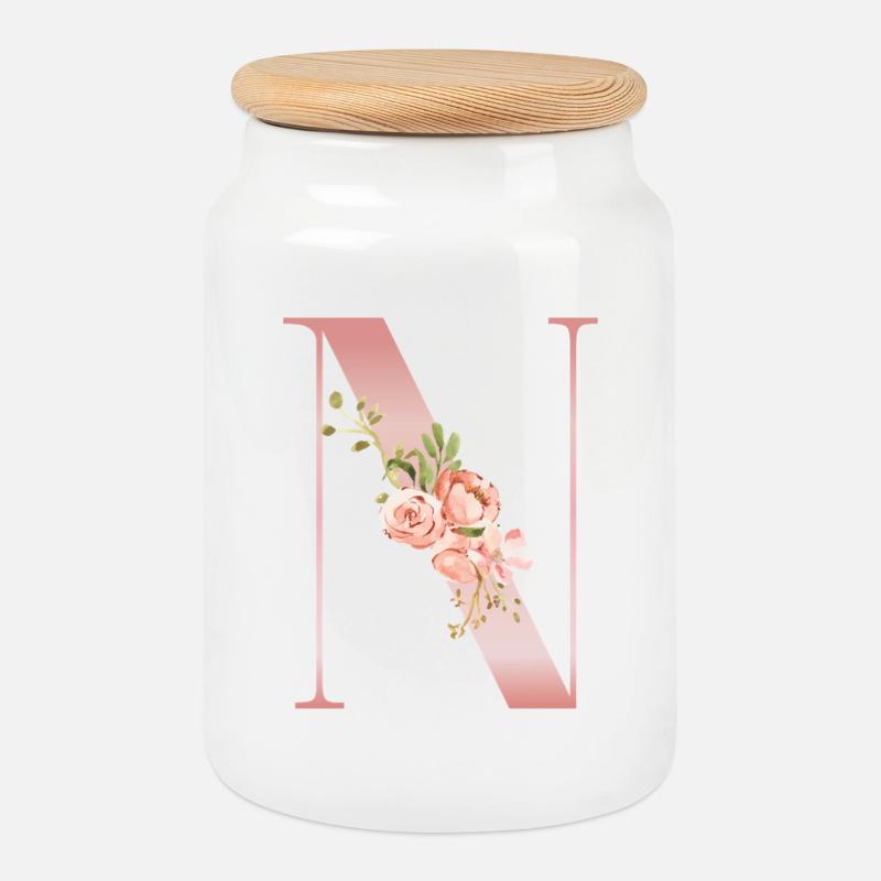 Drop Cap N Floral Soft Pink - Keksdose mit Holzdeckel - Weiß