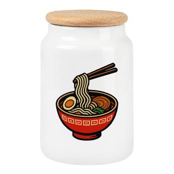 Nouilles ramen dans un bol coloré - Boîte à biscuits avec couvercle en bois - blanc - Devant