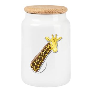 la girafe à l’air - Boîte à biscuits avec couvercle en bois - blanc - Devant