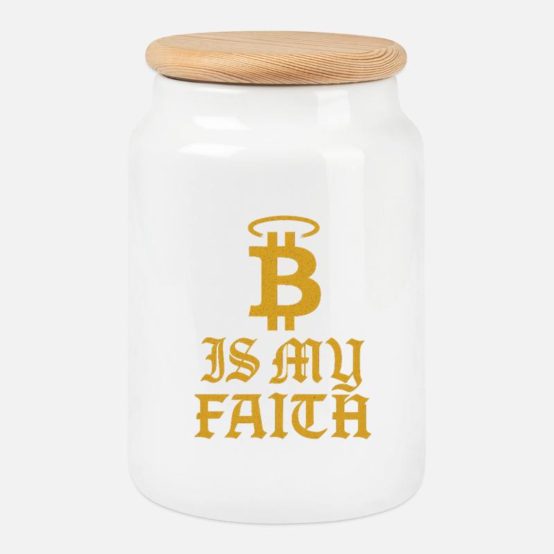 Bitcoin Glauben Symbol Design - Keksdose mit Holzdeckel - Weiß