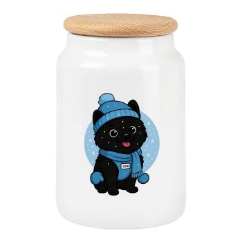 Chien câlin Magie de l’hiver - Boîte à biscuits avec couvercle en bois - blanc - Devant