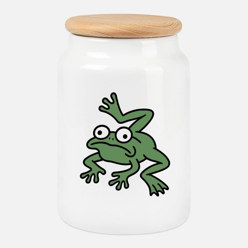 Derpy Frog leg - Cookie Jar with Wooden Lid - white