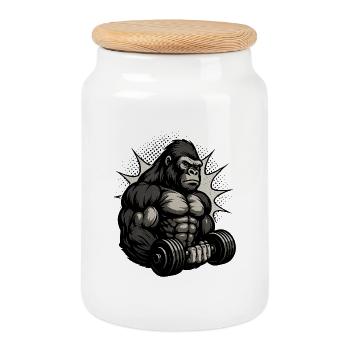 Motif Gorilla Force fort - Boîte à biscuits avec couvercle en bois - blanc - Devant