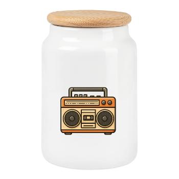Vintage Boombox - Boîte à biscuits avec couvercle en bois - blanc - Devant