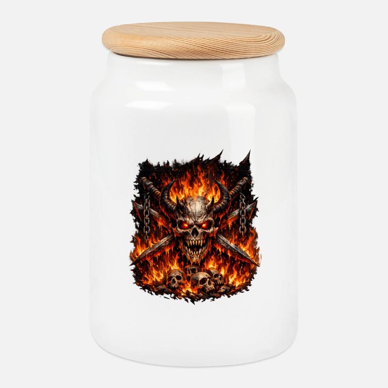 Hellfire Skull Crown - Cookie Jar with Wooden Lid - white