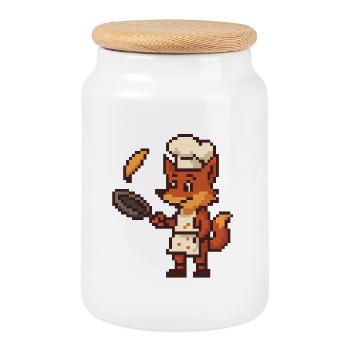 Chef de cuisine pixelisé Fox - Boîte à biscuits avec couvercle en bois - blanc - Devant