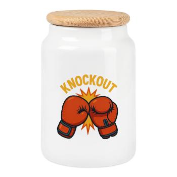 Knockout – Boxhandschuh Comic - Keksdose mit Holzdeckel - Weiß - Vorne