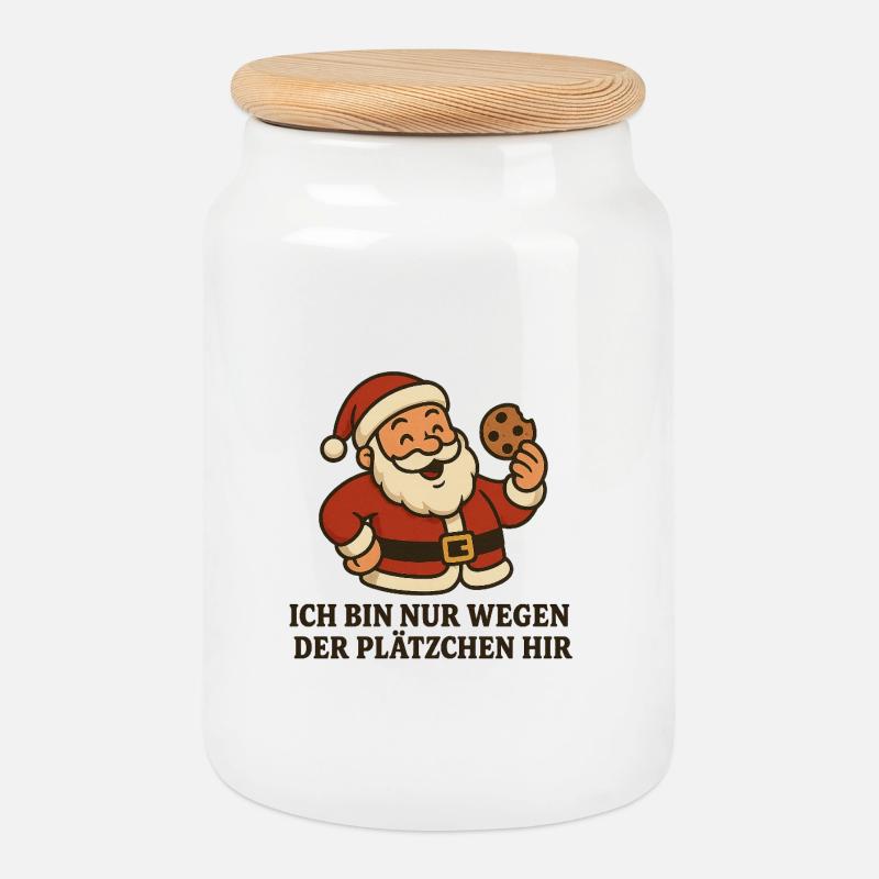 Santa Plätzchen Spruch - Keksdose mit Holzdeckel - Weiß