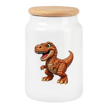 T-Rex with orange scales - Cookie Jar with Wooden Lid - white - Front