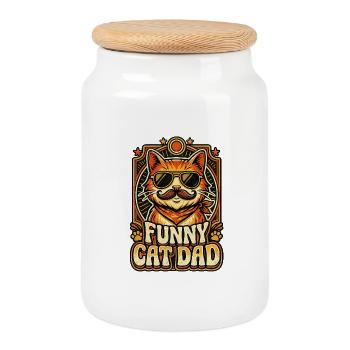 Funny Cat Dad Retro Vintage Style - Cookie Jar with Wooden Lid - white - Front