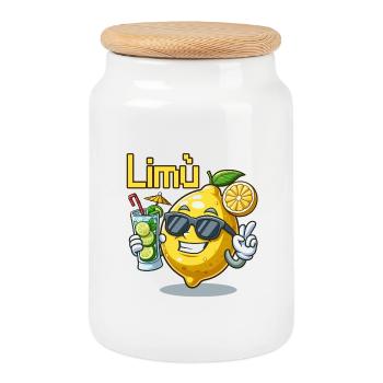 Lemon Character mit Sonnenbrille und Cocktail - Keksdose mit Holzdeckel - Weiß - Vorne