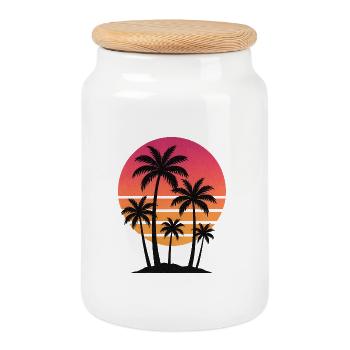 Coucher de soleil palmier - Boîte à biscuits avec couvercle en bois - blanc - Devant