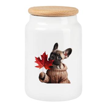 Herbstliche französische Bulldogge - Keksdose mit Holzdeckel - Weiß - Vorne