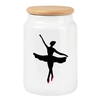 Ballet dancer - Cookie Jar with Wooden Lid - white - Front