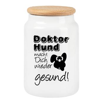 Doktor Hund Tier Haustier Gesundheit Geschenk - Keksdose mit Holzdeckel - Weiß - Vorne
