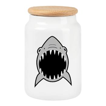 shark - Cookie Jar with Wooden Lid - white - Front