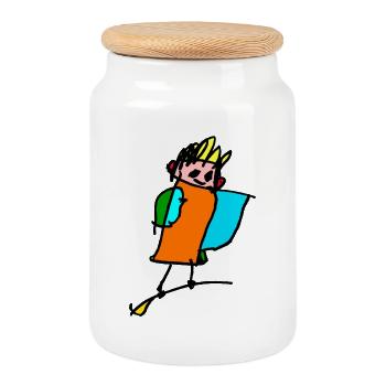 little witch on the broom - Cookie Jar with Wooden Lid - white - Front