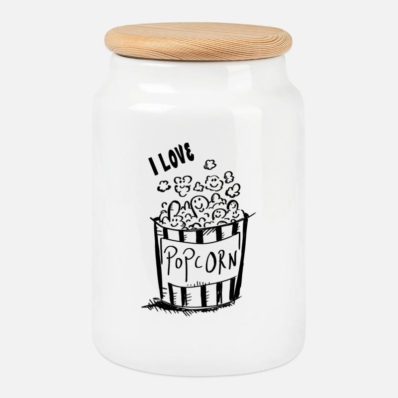 Ich liebe Popcorn - I love Popcorn - Keksdose mit Holzdeckel - Weiß