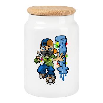 B-boy and graffiti - Boîte à biscuits avec couvercle en bois - blanc - Devant