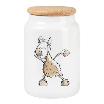 Dab Dance Lama - Dabbing Alpaka - Fun Comic - Keksdose mit Holzdeckel - Weiß - Vorne