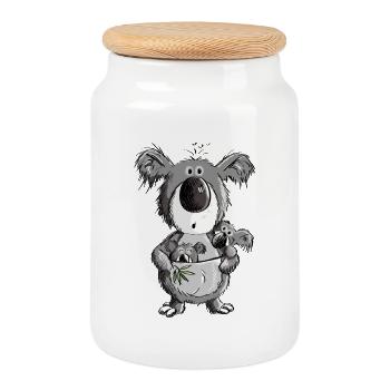 Ours koala doux avec dessin animé pour enfants - Boîte à biscuits avec couvercle en bois - blanc - Devant