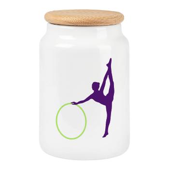Gymnastique rythmique - Boîte à biscuits avec couvercle en bois - blanc - Devant