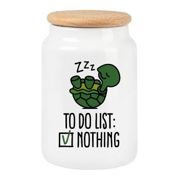 Pour faire la liste: rien! tortue - tortues - mignon - Boîte à biscuits avec couvercle en bois - blanc - Devant