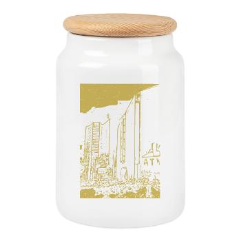 Goldene Stadtsilhouette Nacht - Keksdose mit Holzdeckel - Weiß - Vorne