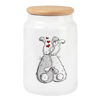 Lapins I Love Bunny Love I Lapin Cadeau - Boîte à biscuits avec couvercle en bois - blanc - Devant